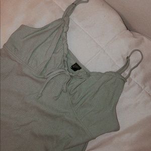 Ribbed tie cup aquamarine body suit